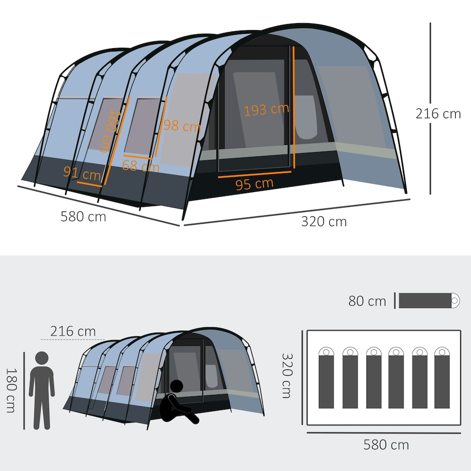 image 1 of Outsunny 8-Person Camping Tent Tunnel Design with 4 Large Windows