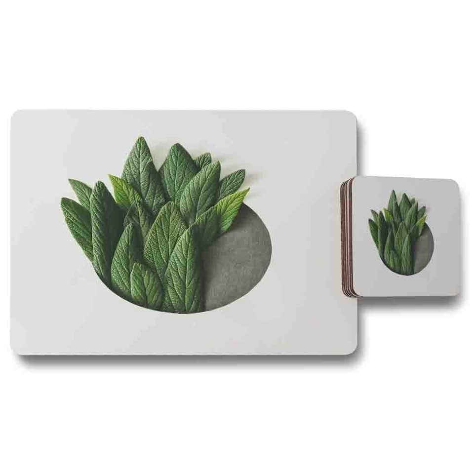 Minimal Green Leaves Placemat & Coaster Set