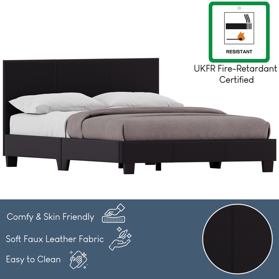 image 1 of Vida Designs Lisbon 4ft6 Double Bed Faux Leather, Black, 135 x 190cm