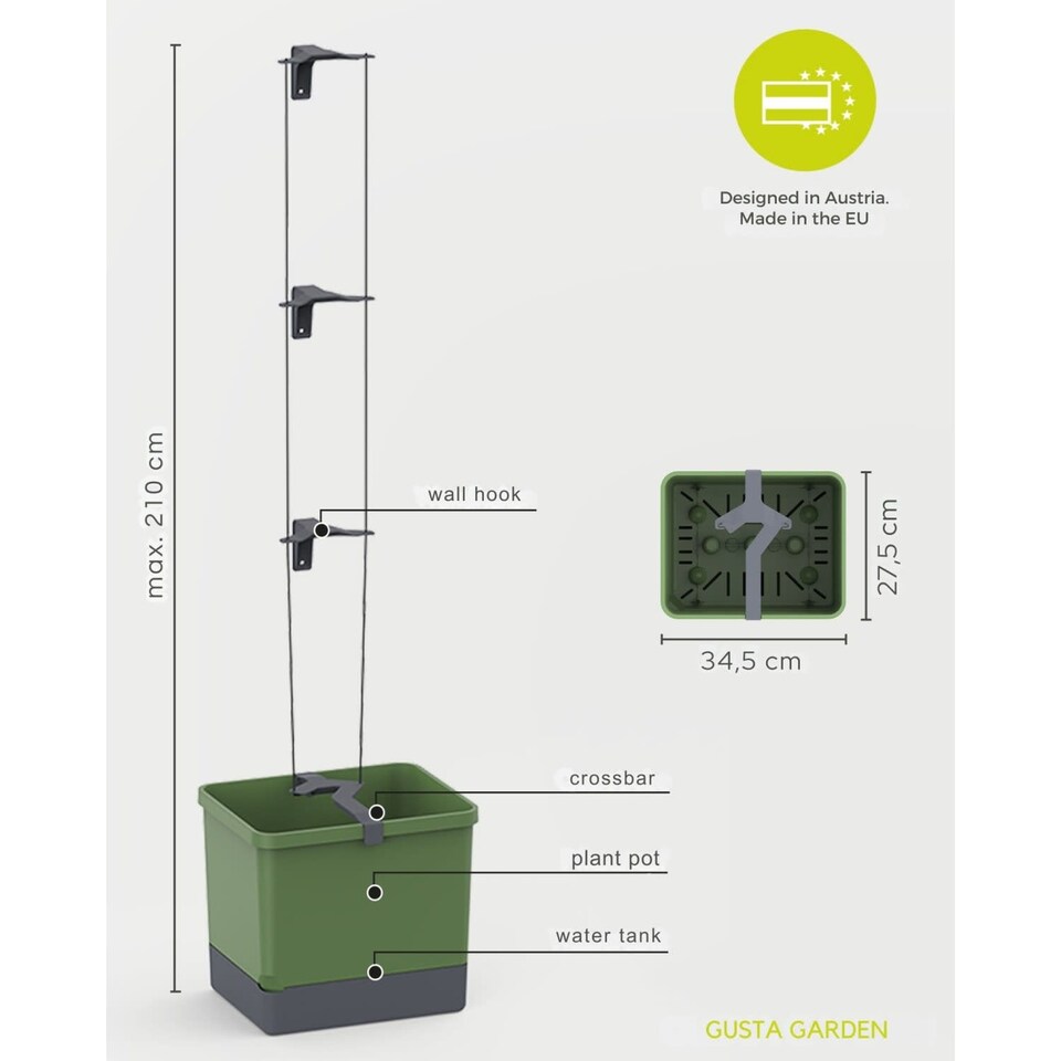 image 1 of GUSTA GARDEN Curt Cucumber Pot - Plant Pot with Trellis for Cucumbers, Irrigation System (Dark Green)