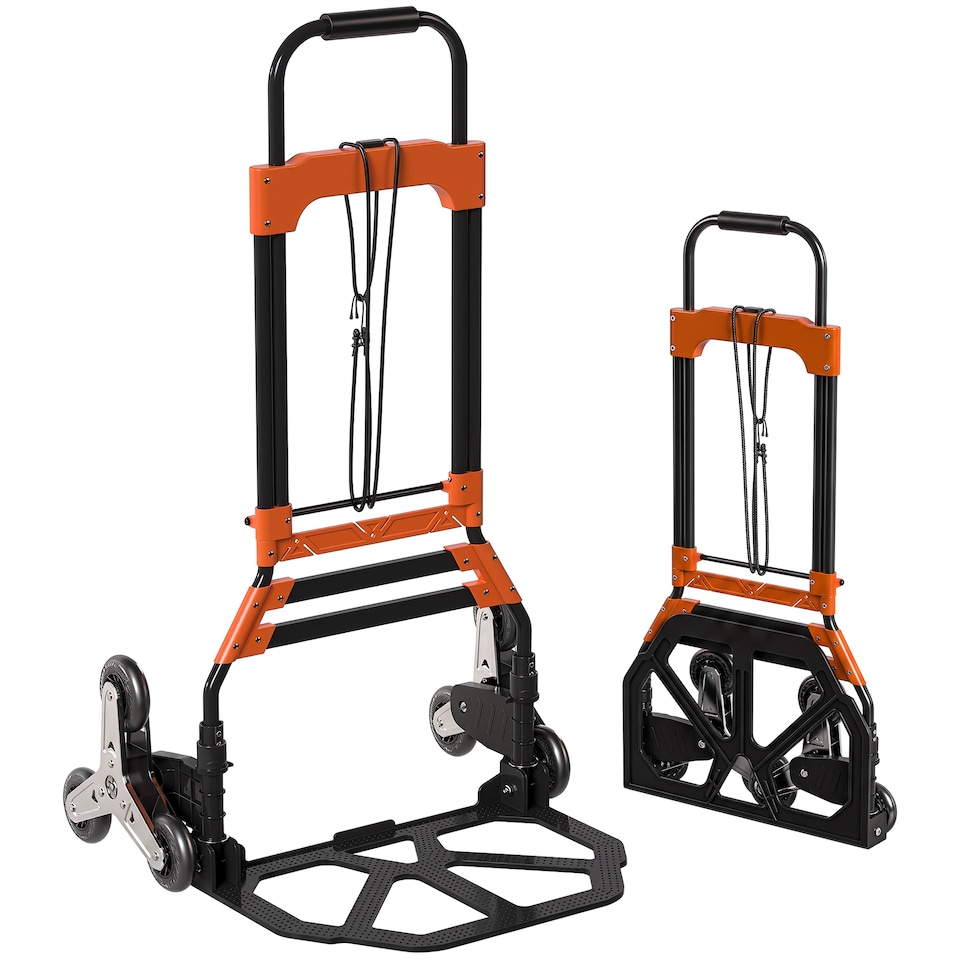 image 1 of HOMCOM Heavy Duty Foldable Trolley on Wheels, Black and Orange