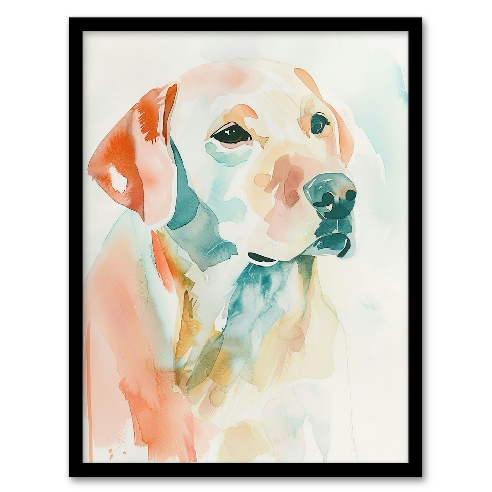 image 1 of Golden Labrador Dog Lover Watercolour Home Decor Black Framed Wall Art Print A4