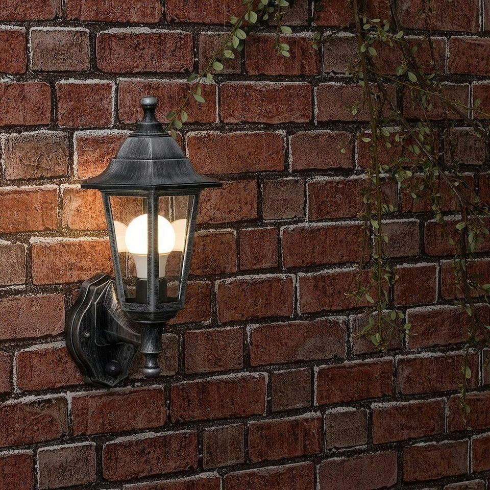 image 1 of ValueLights Mayfair Silver And Black Outdoor Wall Lantern With PIR Motion Sensor