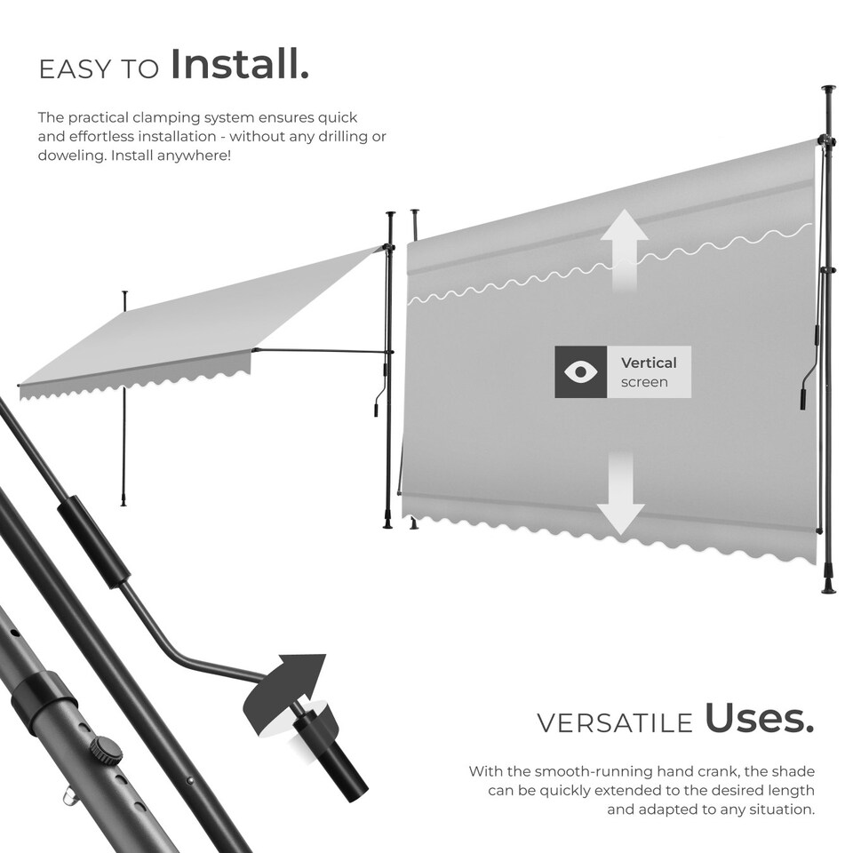 image 1 of Awning with hand crank - pressure fitted , height adjustable Grey | Light Grey | 180 x 400 cm