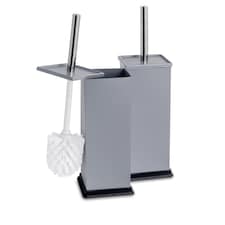 Harbour Housewares 2x Toilet Brushes & Holder - Matt Grey - Square Stainless Steel Non Slip Rust Resistant Toilet Cleaning Brush | Grey | Grey | One Size | 2