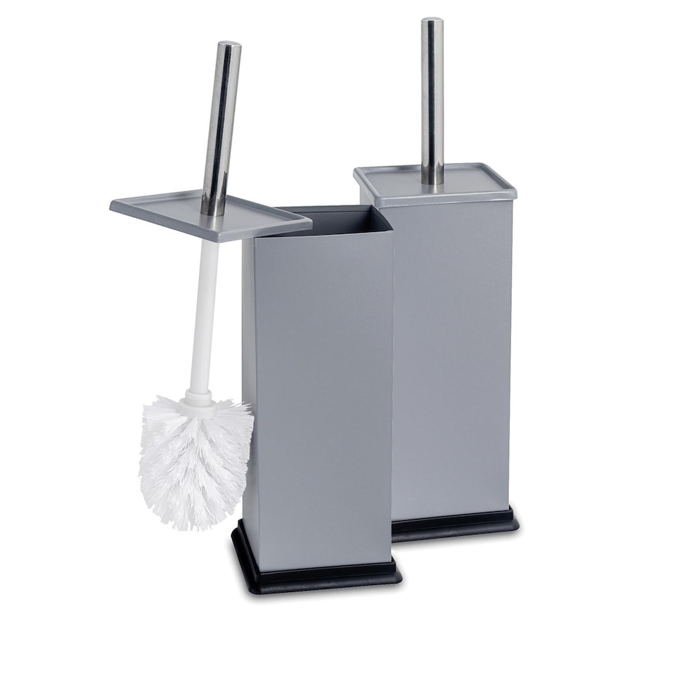 image 1 of Harbour Housewares 2x Toilet Brushes & Holder - Matt Grey - Square Stainless Steel Non Slip Rust Resistant Toilet Cleaning Brush | Grey | Grey | One Size | 2