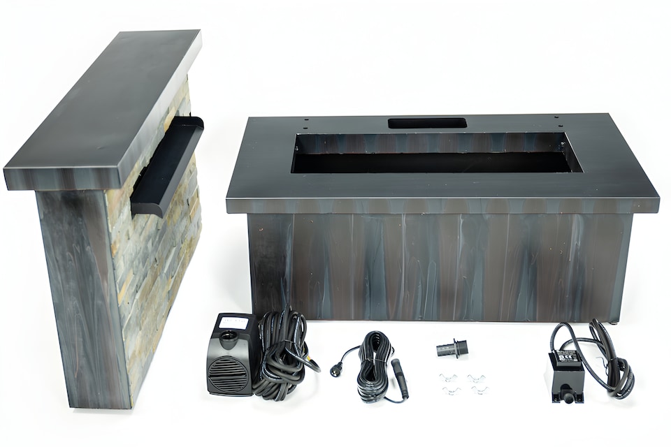 image 1 of Sorrento Trough Zinc & Stone Water Feature with Lights H68cm