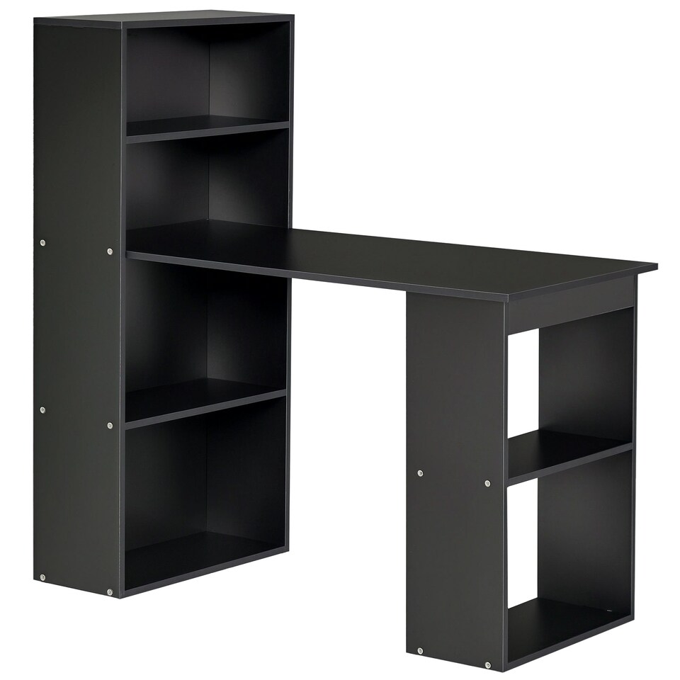 image 1 of HOMCOM 120cm Computer Desk Bookshelf Writing Table 6 Shelves Black
