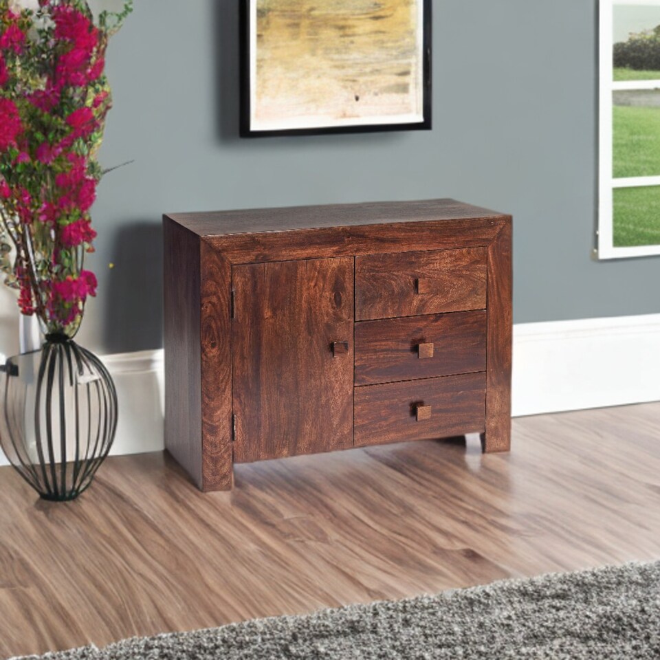 image 1 of Mary Mango Wood Sideboard 3 Drawers 1 Door Brown