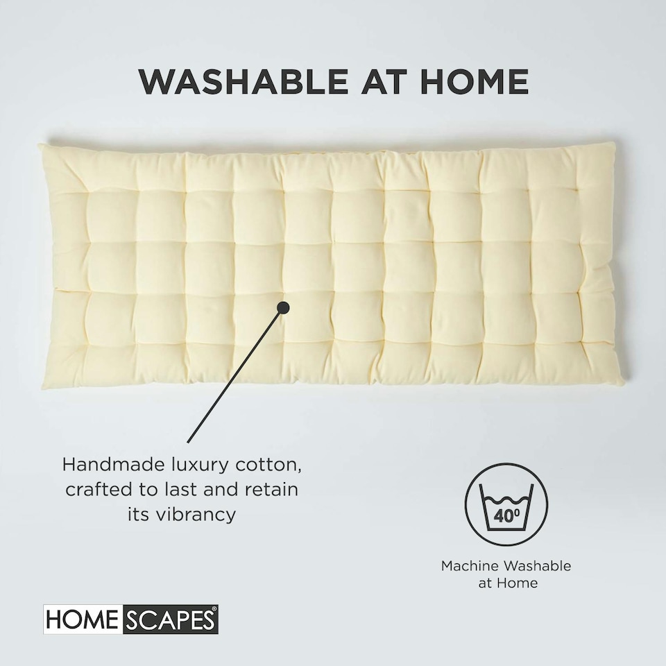 image 1 of Homescapes Garden Bench Cushion Luxury 2 Seater Cotton Indoor Outdoor Seat Pad | Cream | 108 x 42 cm | 1