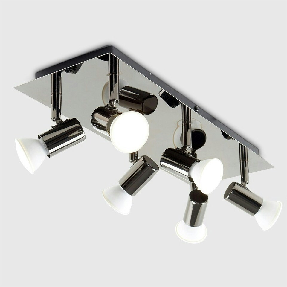 image 1 of ValueLights Modern Black Chrome 6 Way Adjustable GU10 Ceiling Spotlight