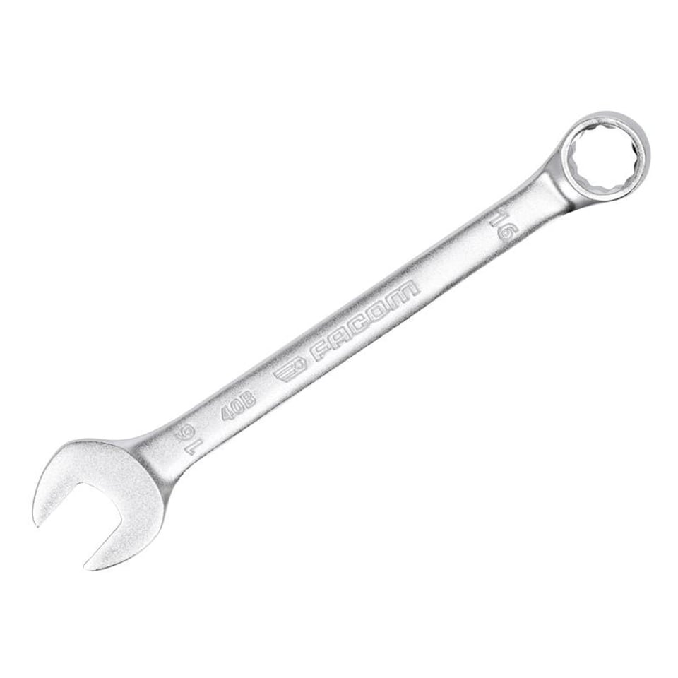 Facom 40B.16 Slim Metric Combination Spanner 16mm - 12-Point OGV, 15  Degree Offset, Matt Chrome Finish