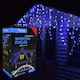 image 1 of 720 LED 17.8m Premier Snowing Iciclebrights Indoor Outdoor Multifunction Christmas Icicle Lights on Clear Cable with Timer in Blue & White