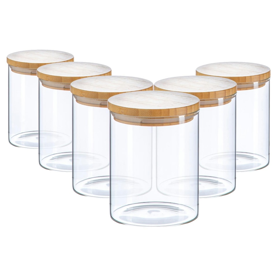 image 1 of Argon Tableware Scandi Glass Storage Jars with Wooden Lids - 750ml - Pack of 6