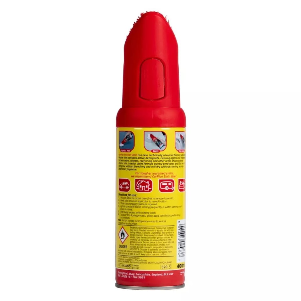image 1 of CarPlan IVC400 Interior Valet 400ml with Brush - Carpet & Upholstery Cleaner x6