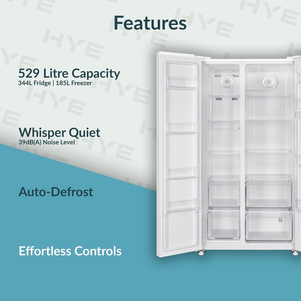 image 1 of HYE 529 Litre No Frost American Fridge Freezer with Non-Plumbed Water Dispenser, 91cm, White - RF01AMWD532W01