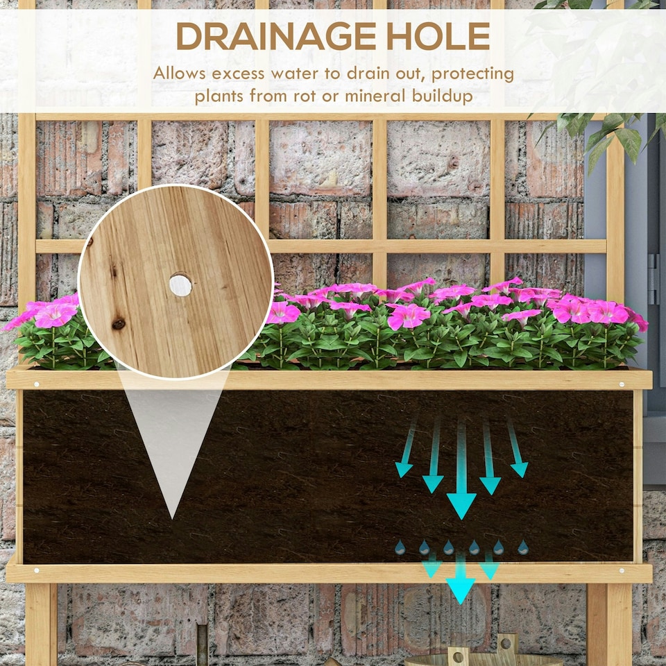 image 1 of Outsunny Wood Raised Planter w/ Trellis Drain Holes Elevated Garden Bed Grey
