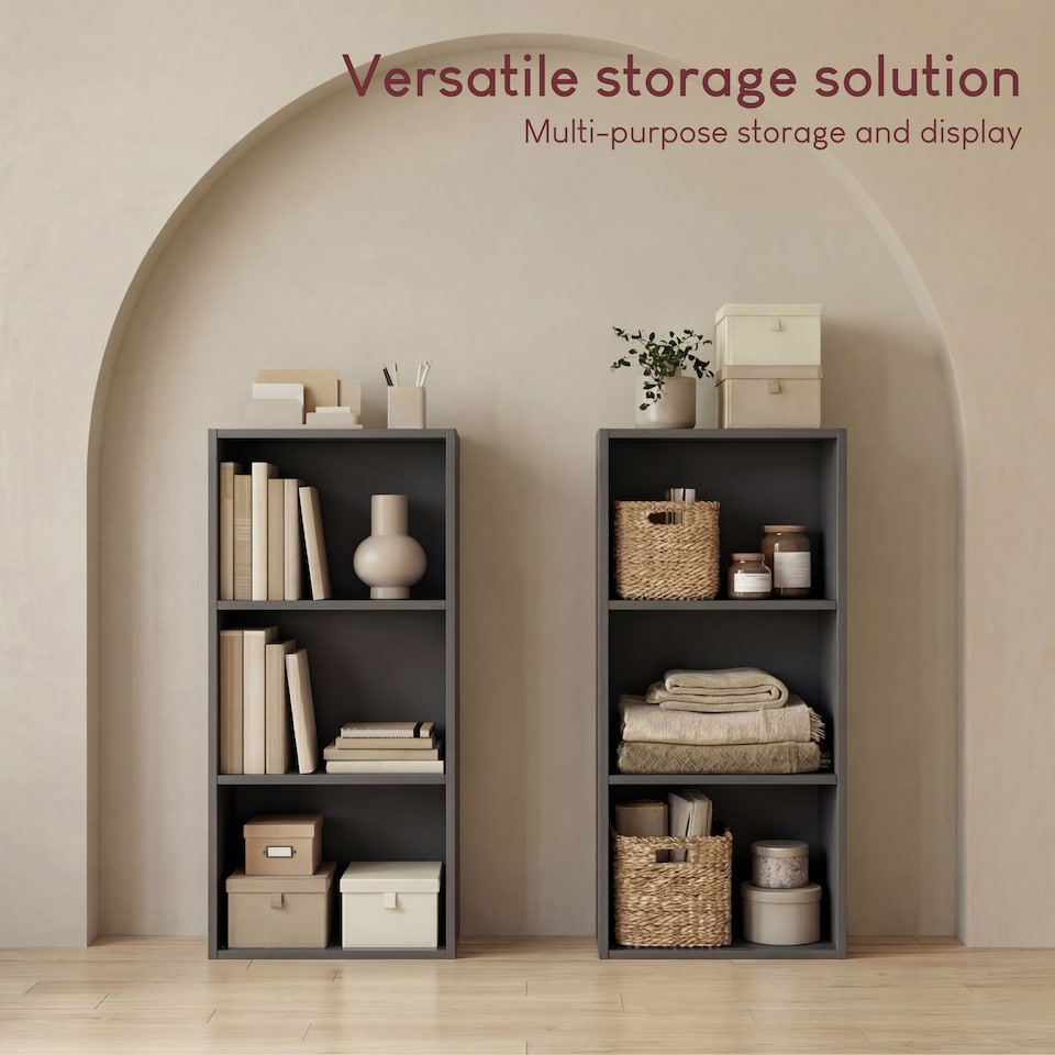 image 1 of Vida Designs Oxford 3 Tier Cube Bookcase Display Storage, Grey
