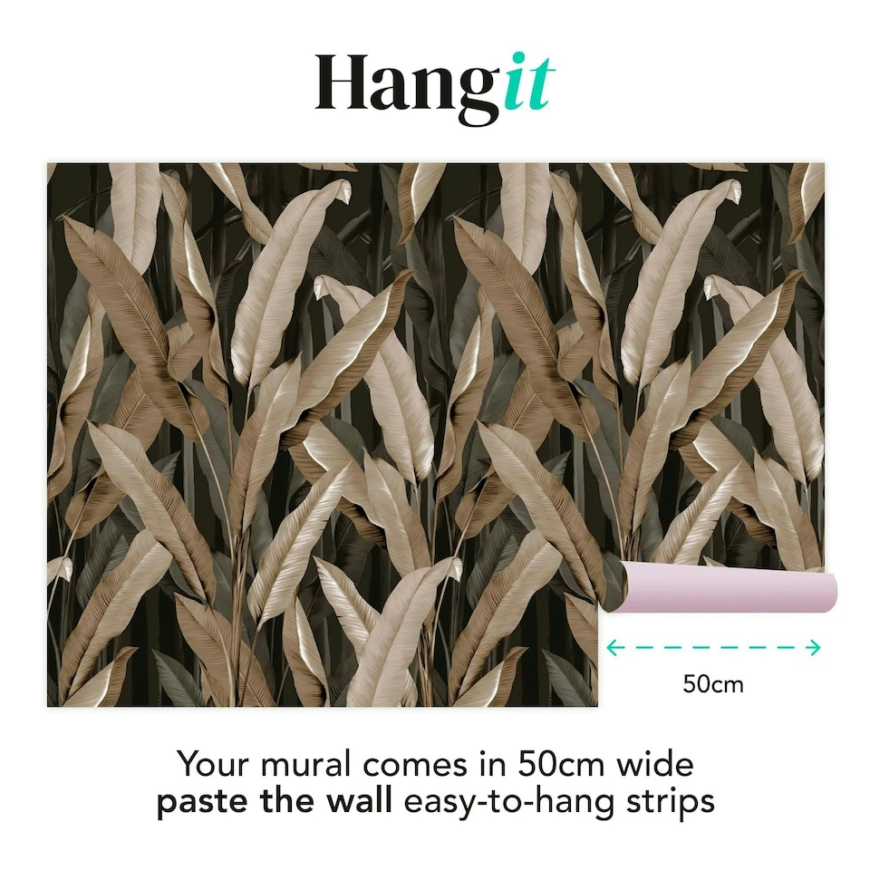 image 1 of Art For the Home Banana Leaf Black Print To Order Fixed Size Mural Black | Black