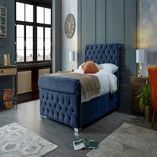 Veneta Plush Blue Double Bed Frame - Blue