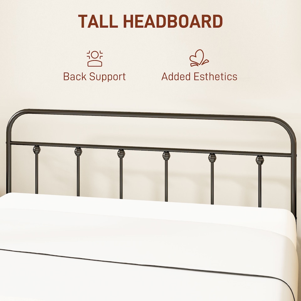 image 1 of HOMCOM 4ft6 Double Bed Frame, Metal Platform Bed frame with Tall Headboard, Footboard and Steel Slat Support, No Box Spring Needed, Easy Assembly, Black