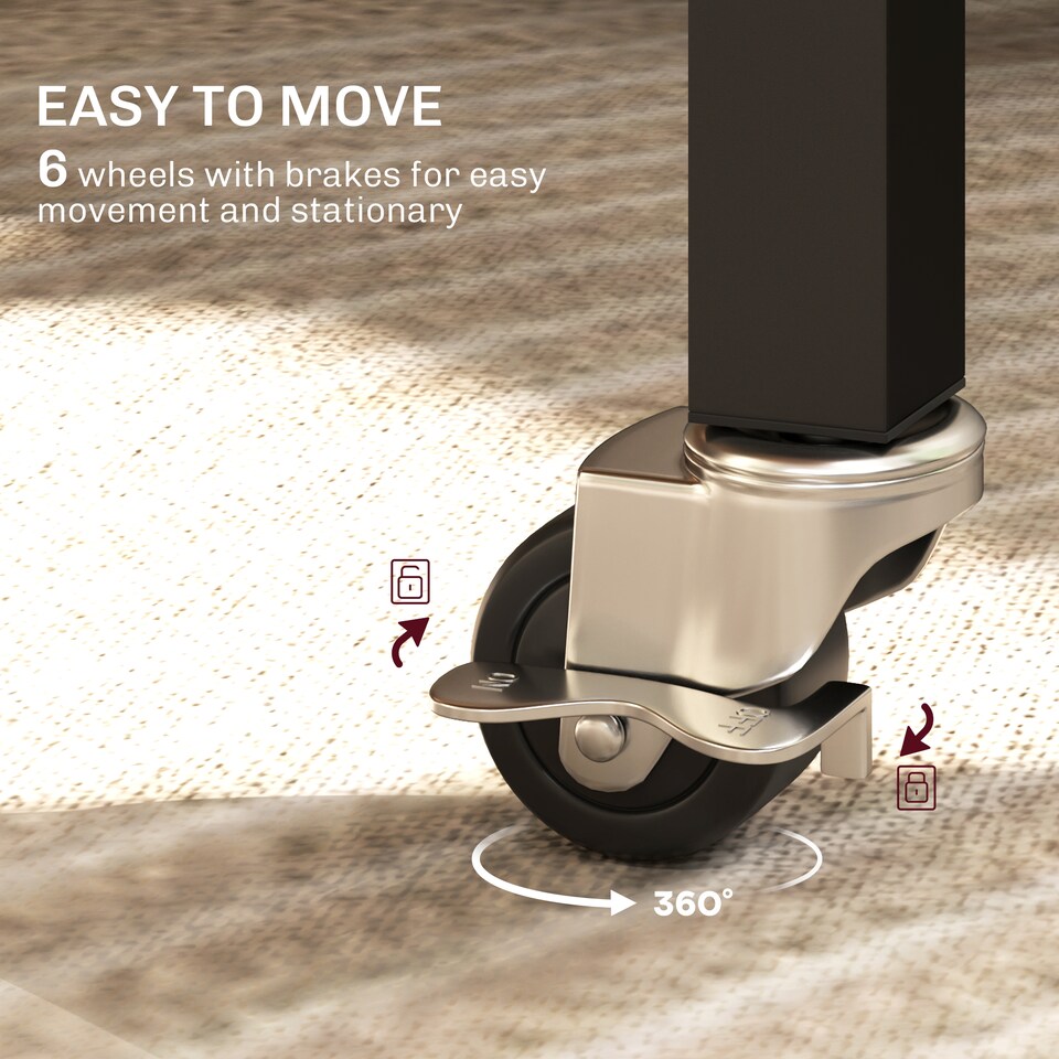 image 1 of HOMCOM Mobile Drop Leaf Table, Folding Dining Table with 6 Wheels & Brakes, Kitchen Table for Small Spaces, Rustic Brown | Brown