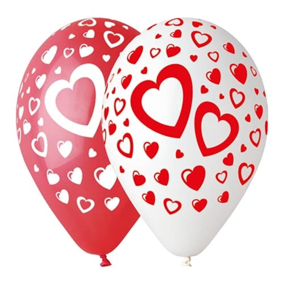image 1 of Double Hearts Red & White Latex Balloons 33cm / 13 in - Pack of 6