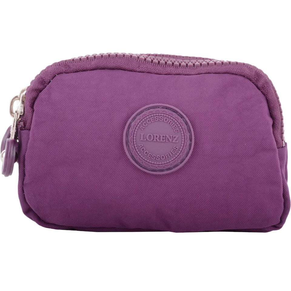 image 1 of Lorenz Womens Medium Triple Zip Coin / Money / Purse / Holder / Pouch Wrist Strap | Purple | Plum