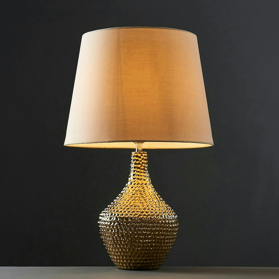 image 1 of ValueLights Modern Metallic Gold Indent Textured Ceramic Table Lamp With Beige Shade