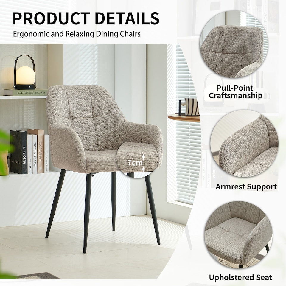 image 1 of SONARA Dining Chair Set of 2, Water-Repellent Plush Chenille Upholstered for Dining Room | Brown