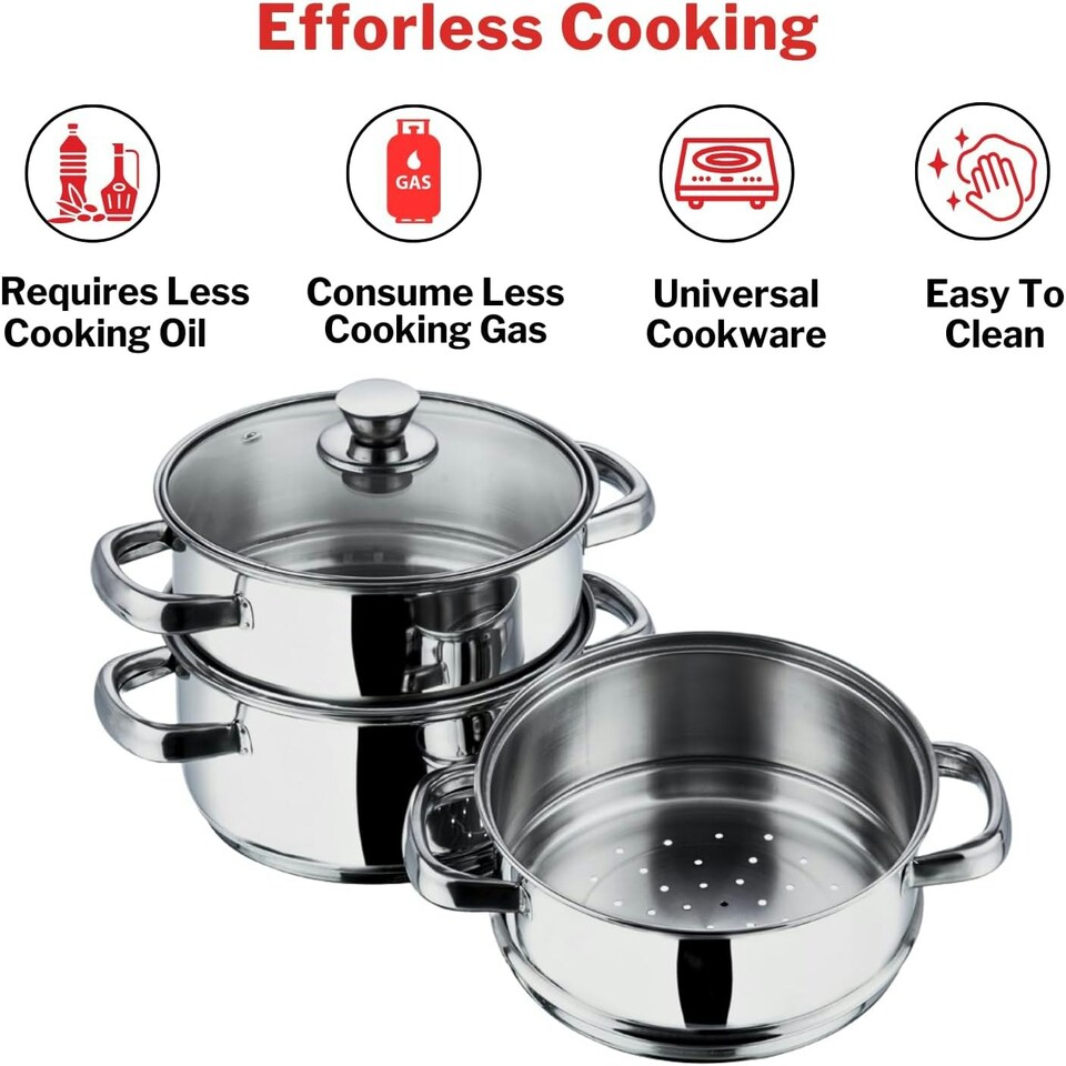 image 1 of Stainless Steel 3-Tier 20cm Steamer Pot