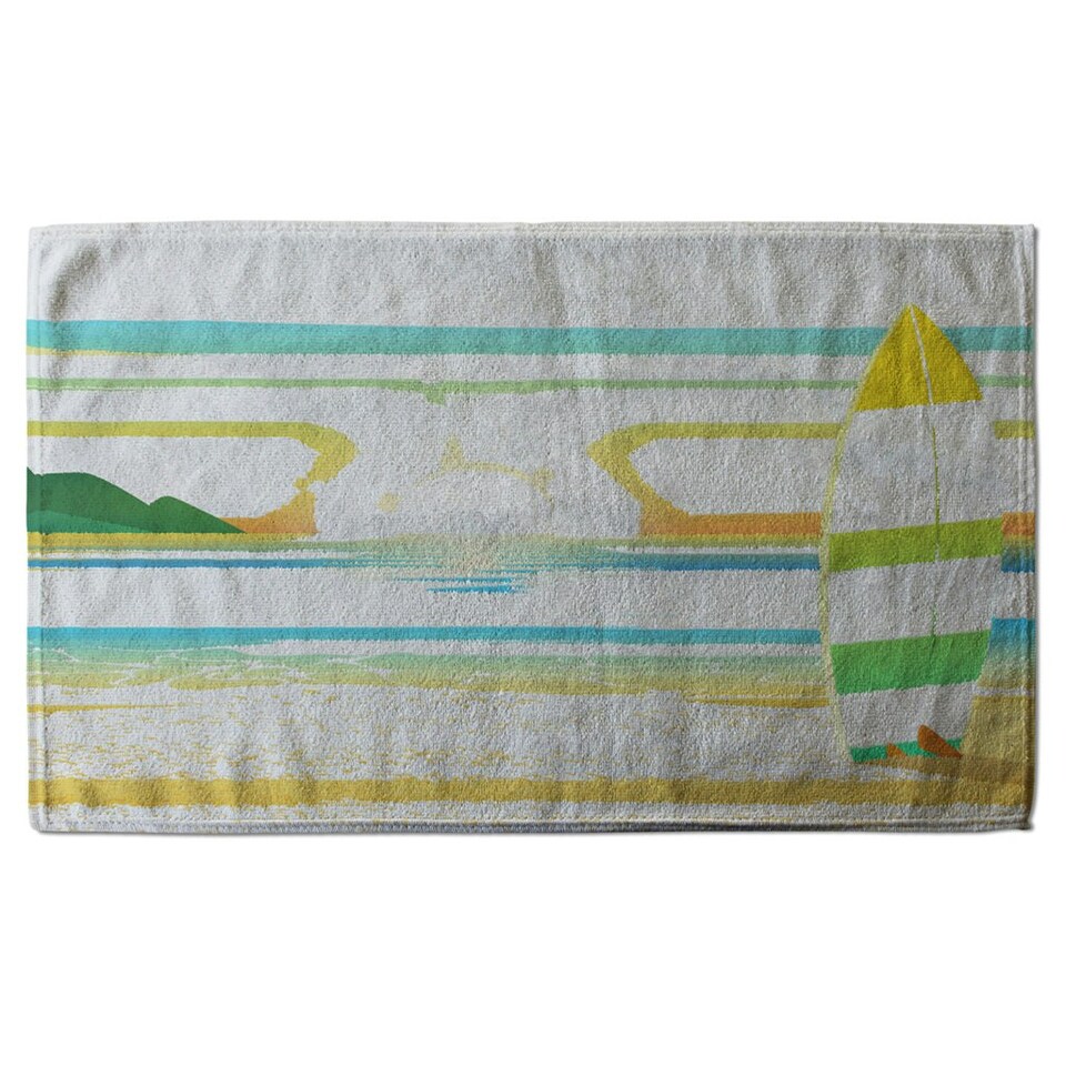 image 1 of Surf Board On Beach (Kitchen Towel)