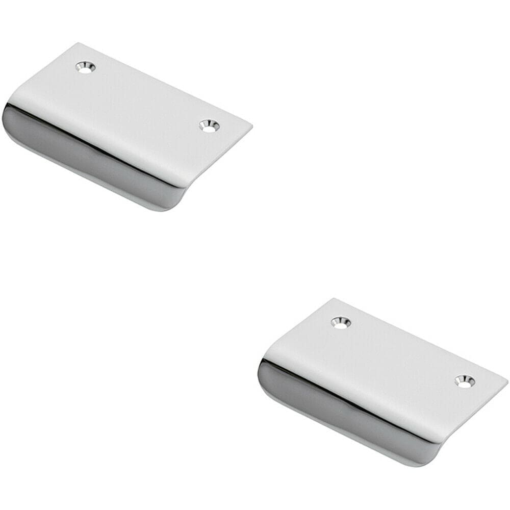 Loops 2x Semi Concealed Cabinet Finger Pull Handle 52mm Fixing Centres Polished Chrome