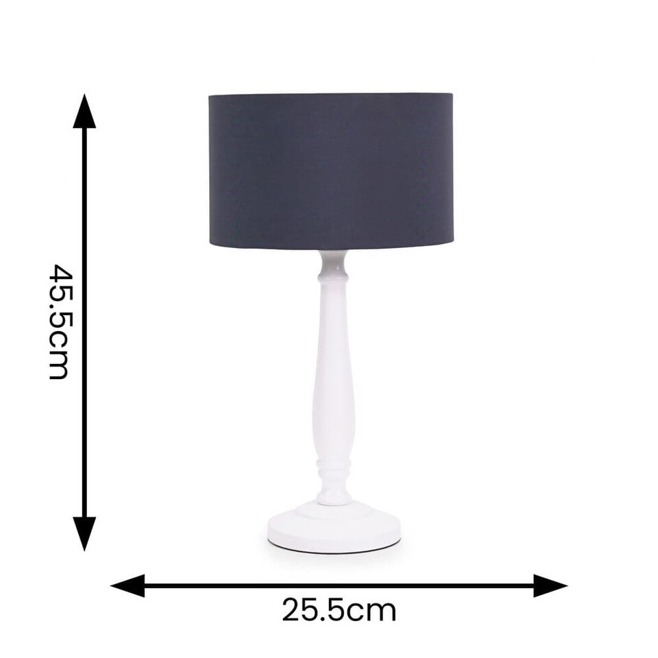 image 1 of ValueLights Victoria White Wood Table Lamp Navy Blue Shade and Bulb