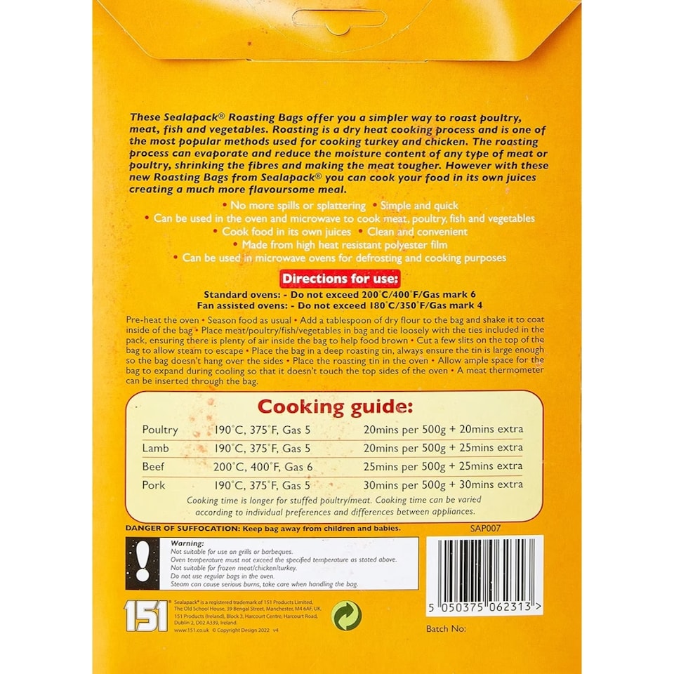 image 1 of Pack of 24 Sealapack Roasting Bags  25cm x 38cm