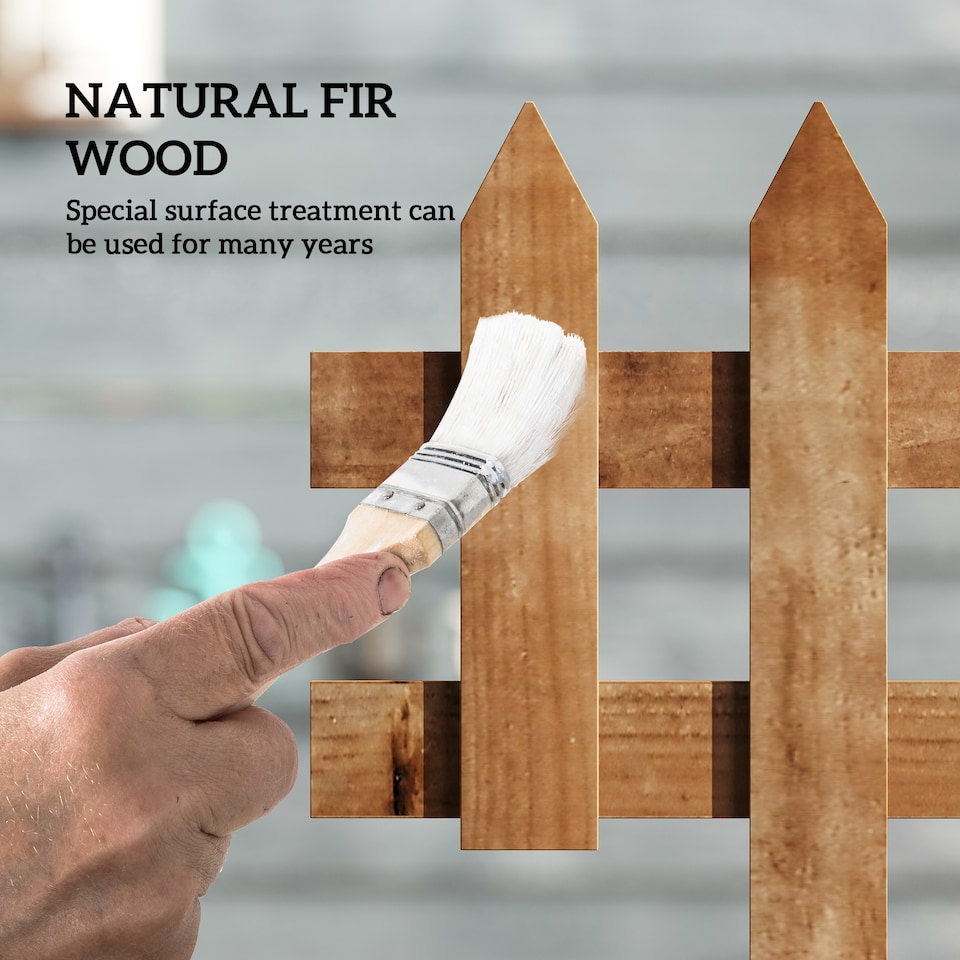 image 1 of Outsunny Pack of 12 Wooden Plant Border Fence Garden Fixed Picket Fence Brown