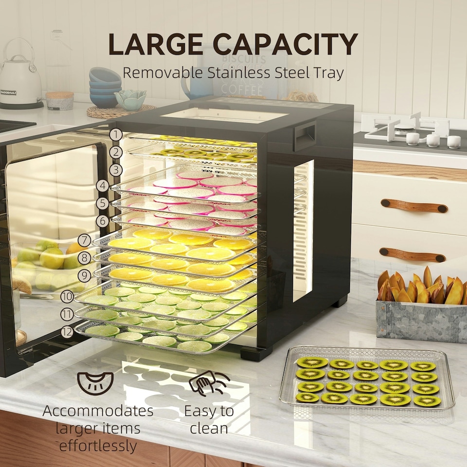 image 1 of HOMCOM Food Dehydrator with 12 Stainless Steel Tray, 850W Food Dryer Machine