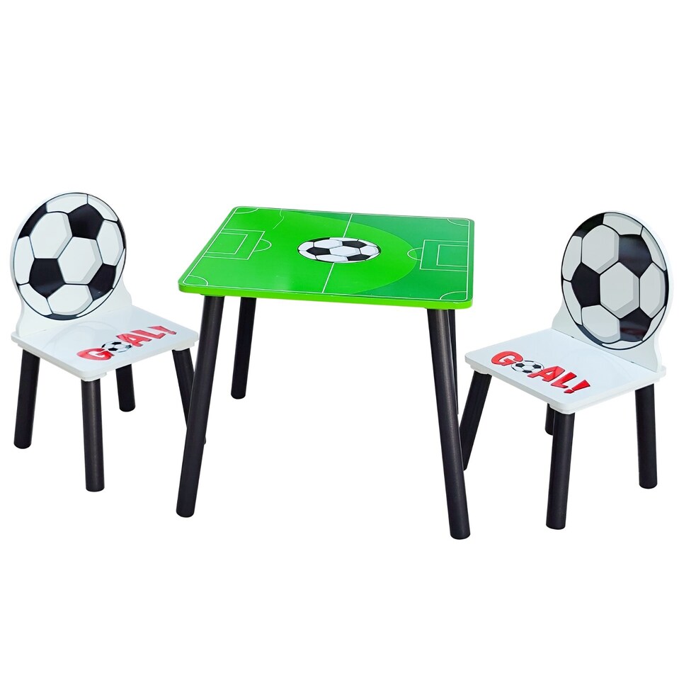 image 1 of Kids Wooden Table And 2 Chairs Themed Set | White | Football | 3