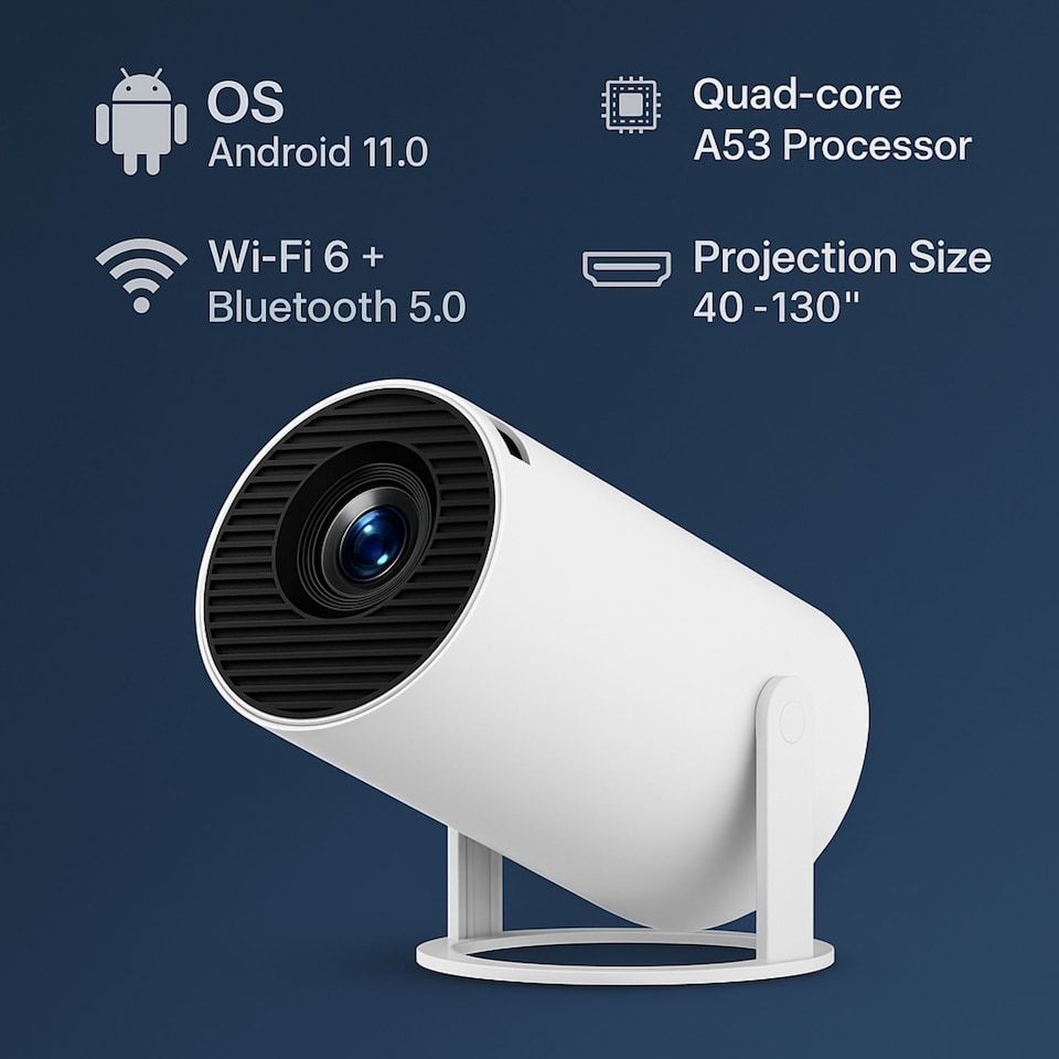 image 1 of HYE HD Ready Smart Short Throw WiFi Bluetooth Portable Projector - PR01HD29