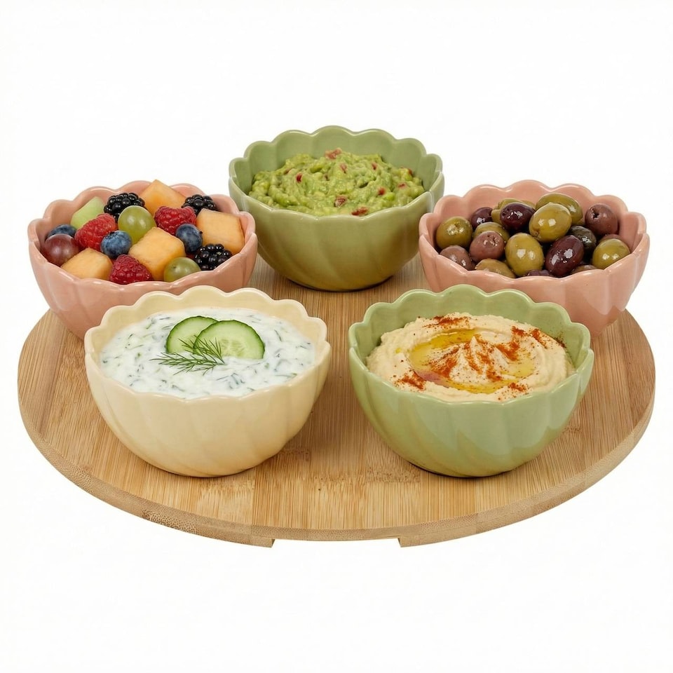 image 1 of Ceramic Bowl Set Flower Shape Pastel Serving Modern Dish Set | Multi | Multicoloured | 6 Pcs | 1