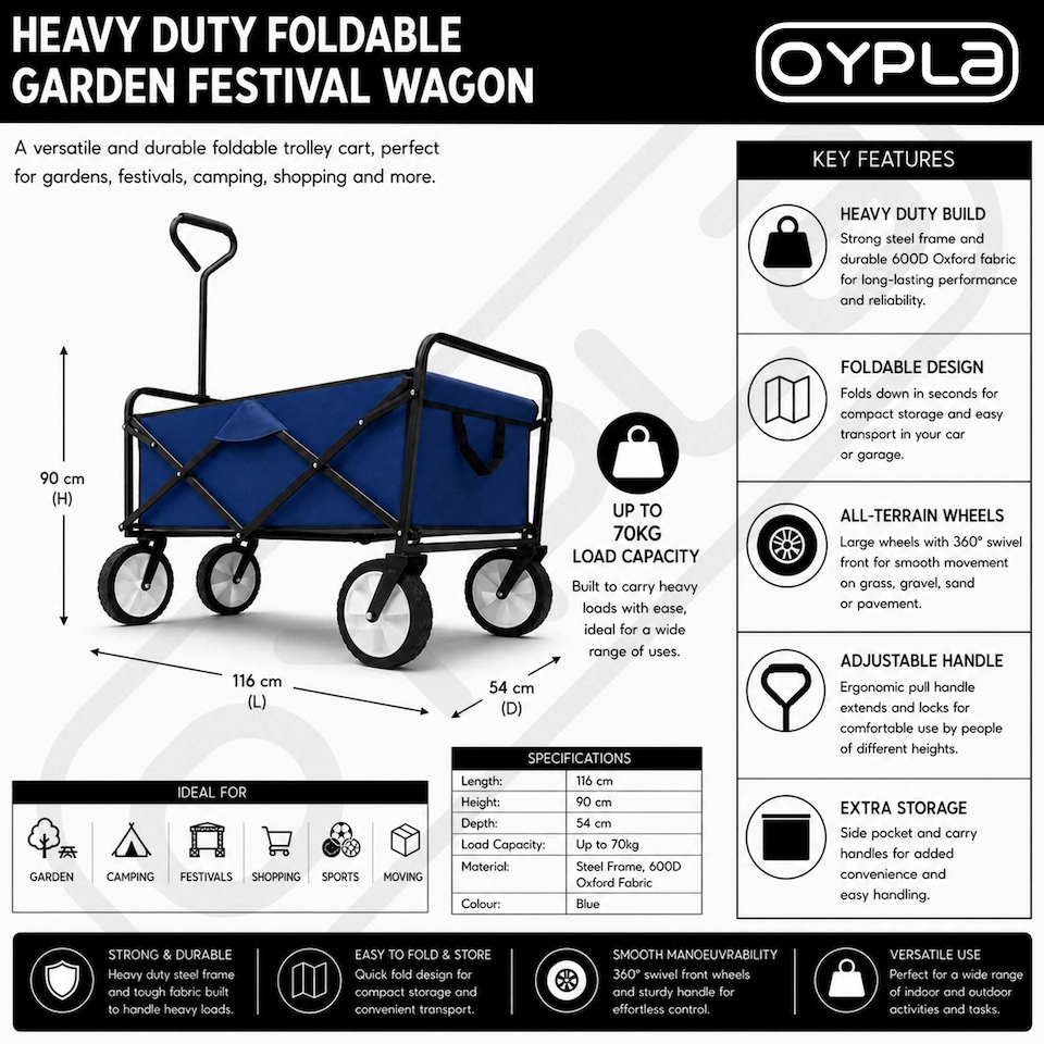 image 1 of Blue Heavy Duty Foldable Garden Festival Trolley Cart Wagon Truck