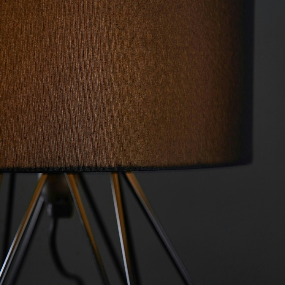 image 1 of ValueLights Pair Of Modern Black Metal Basket Cage Table Lamps With Black Fabric Shades | Black