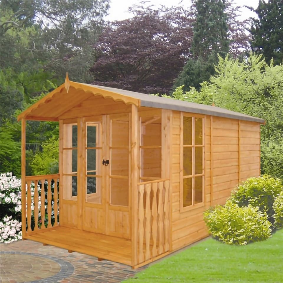 image 1 of 13 x 7 (3.96m x 2.17m) - Premier Wooden Summerhouse + Roof Overhang + Optional Veranda - 12mm T&G - Walls - Floor - Roof