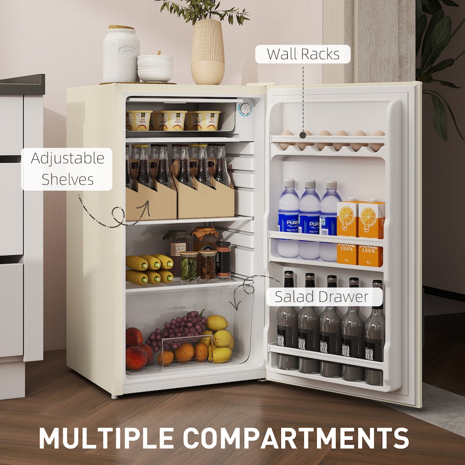 image 1 of HOMCOM 91L Freestanding Under Counter Fridge Beige | Yellow