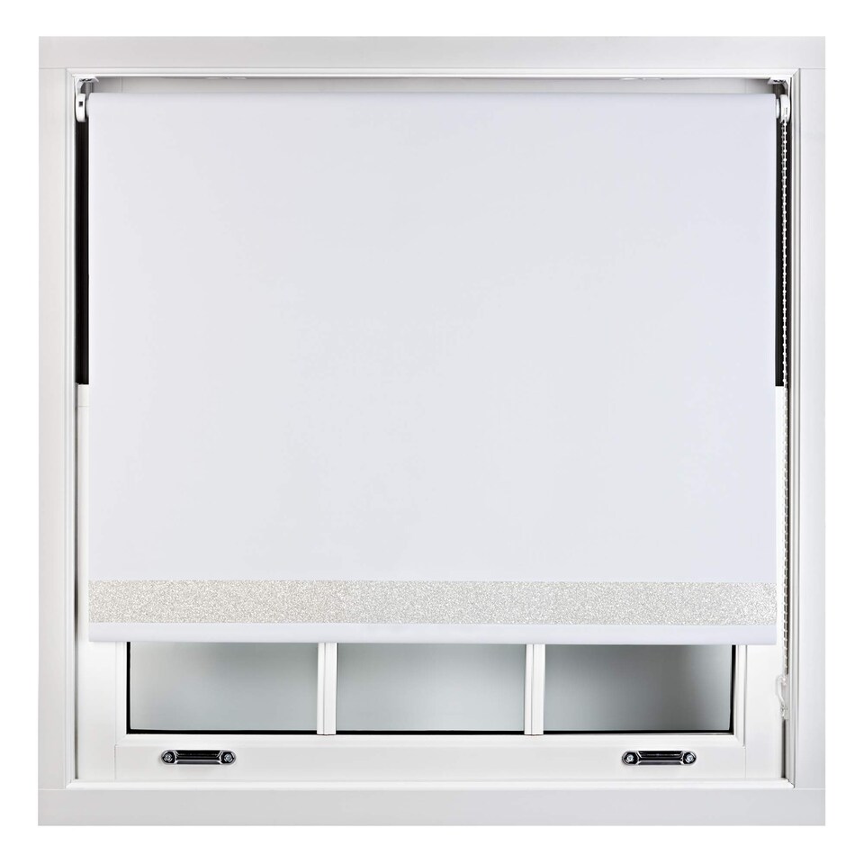 image 1 of FURNISHED Thermal Blackout Roller Blinds with Glitter Edge - (W)60cm x (L)210cm | White | White | (W) 60cm x (L) 210cm
