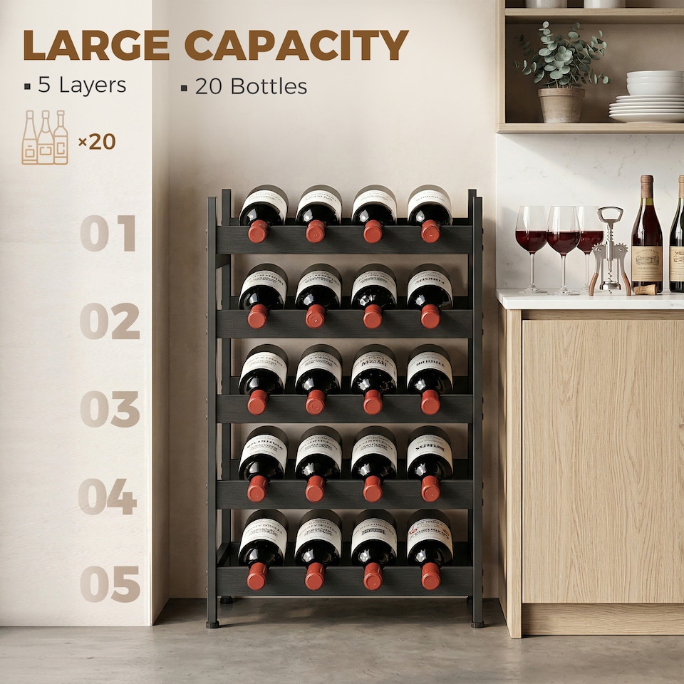 image 1 of HOMCOM Wine Rack Freestanding 5-Tier 20-Bottle Capacity Black