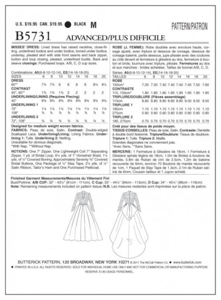 image 1 of Butterick 5731 Paper Sewing Pattern – Women’s Wedding Dresses & Dresses, UK Sizes 14–16–18–20, Advanced