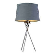 Tripod - Chrome Lamp with Grey & Gold Fabric Shade | Chrome | Grey | Large | 1