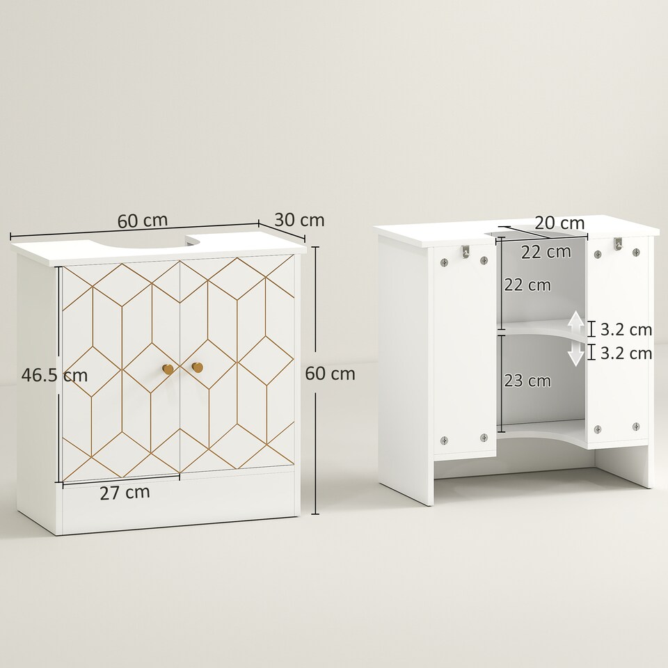 image 1 of HOMCOM Under Sink Bathroom Cabinet, Under Sink Cabinet with Adjustable Shelf and Open Compartment for Basin with or without Pedestal, 60 x 30 x 60cm, White | White | White