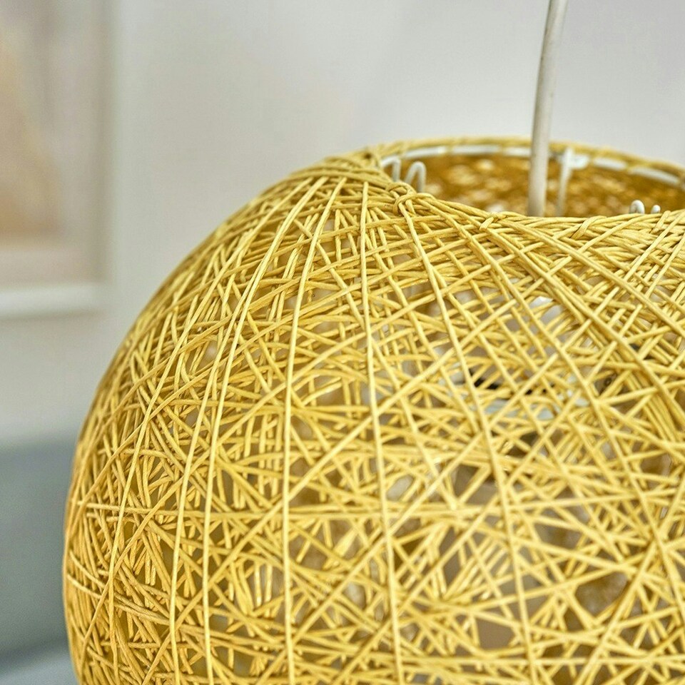 image 1 of ValueLights Bjorn Medium Rattan Wicker Cream Ceiling Pendant Shade Cream